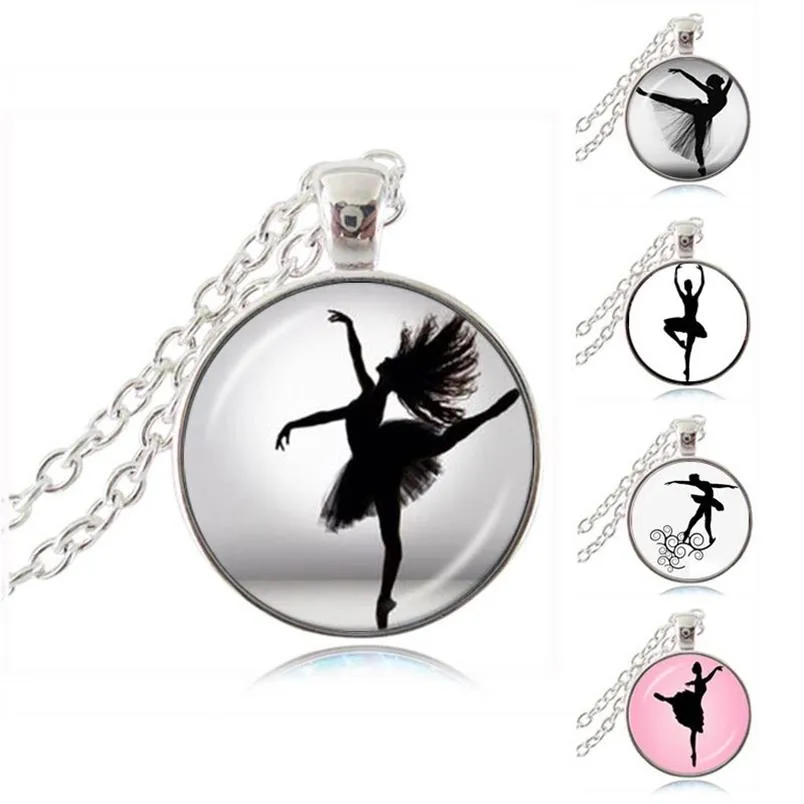 Dancing Ballerina Dancer Necklace Ballet Dance Girl Po Pendant Cabochon Dome Fashion Jewelry for Woman Sweater Chain Necklace2737