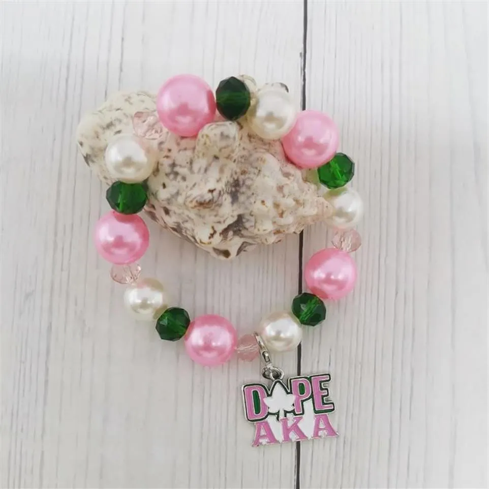 Beaded Strands Hand Made Elastic Greek Sorority Pink Green Letter Custom Bracelet Femininty Fashion Jewelry286e