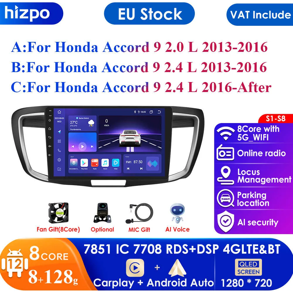 Android 12 dla Honda Accord 9 2012-2018 Multimedial Navigation GPS Video Autoradio Player Car Stereo Monitor QLED Ekran QLED