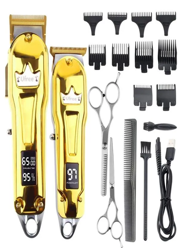 Włosy Clippers U 2PCS Wyświetlacz LED Trimmer Trimmer Zestaw Profesjonalny fryzjer T Blade2893748