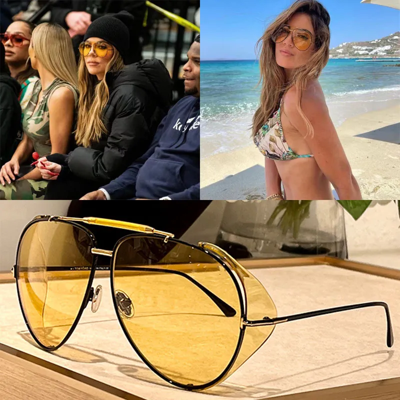 Brady Solglasögon Stylish Oval Metal People Frame Slim Ben Blue Coated Linser TF900 Temple With Metal Logo Exquisite and Elegant Women's Gradient Lunettes de Soleil