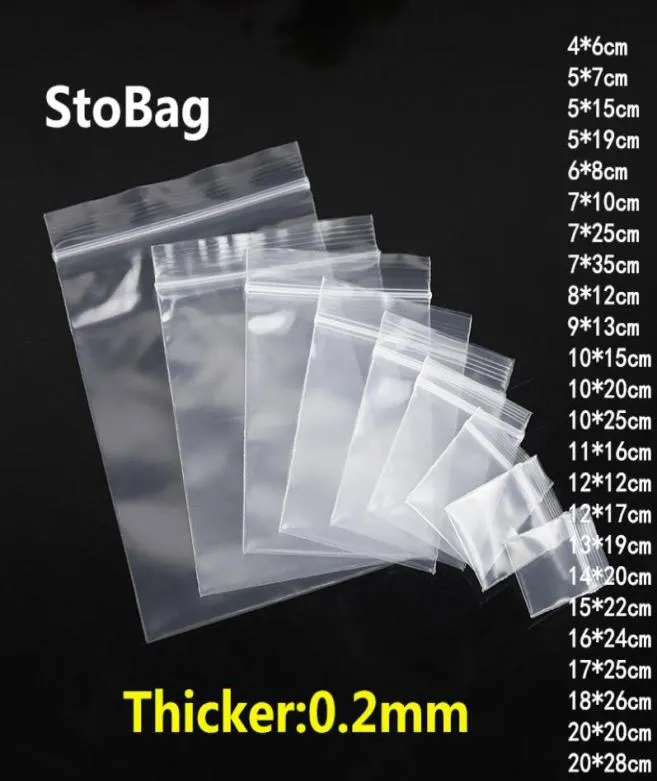 StoBag 100pcs Thick Transparent Zip Lock Plastic Bags Jewelry Food Gift Packaging Storage Bag Reclosable Poly Custom Print 2010211312430