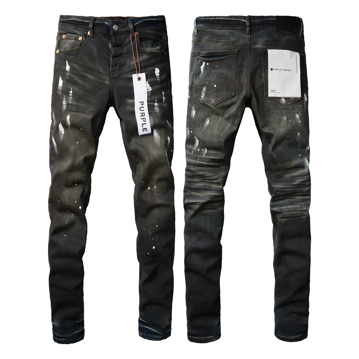Designer Herren Jeans lila Männer knielange dünne, gerade trendige, lange gerissene High Street Rock Revival BS8D
