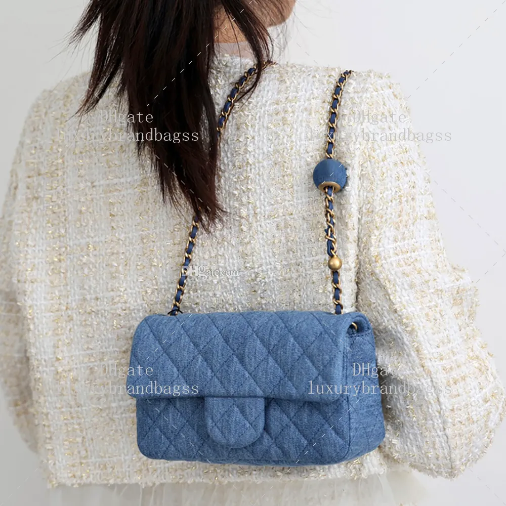 Mini sac à rabat Sac de créateur pour femme Sac à main 20 cm Sac à chaîne Designer Femmes Denim Sac à bandoulière Sac à main 10A Miroir Qualité Sac de luxe C005B avec boîte