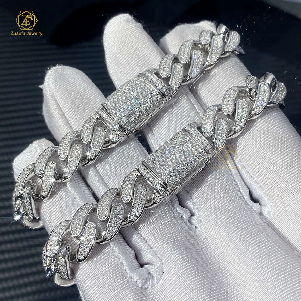 Hip Hop Jewelry 925 Sterling Silver Iced Out 12mm Moissanite Cuban Armband VVS Moissanite Link Cuban Chain