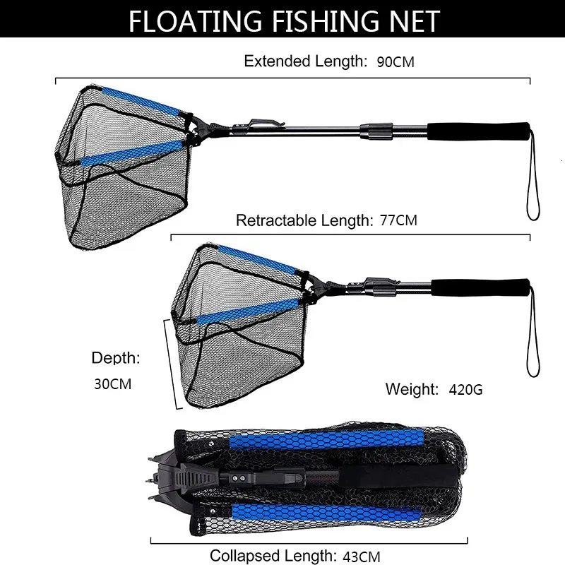 Triangle Floating FishingNet Rubber Coated Landing Net Pole Easy