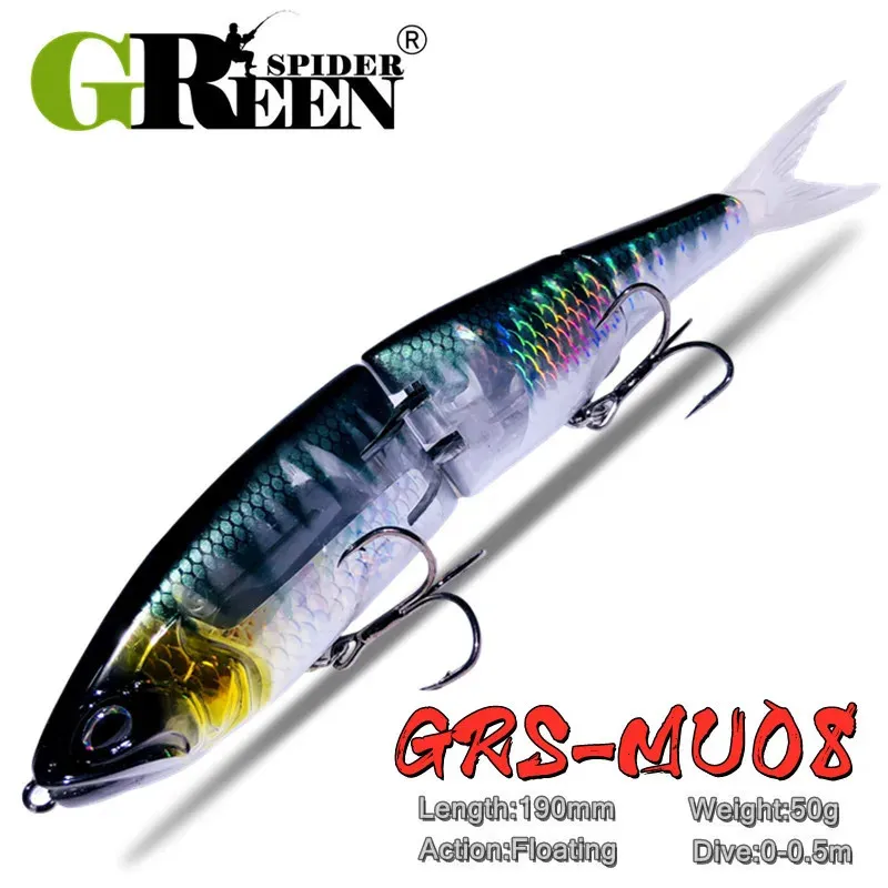 GREENSPIDER 190mm 50g Flash lame nageurs leurres de pêche corps dur flottant articulé bar brochet appât 231229