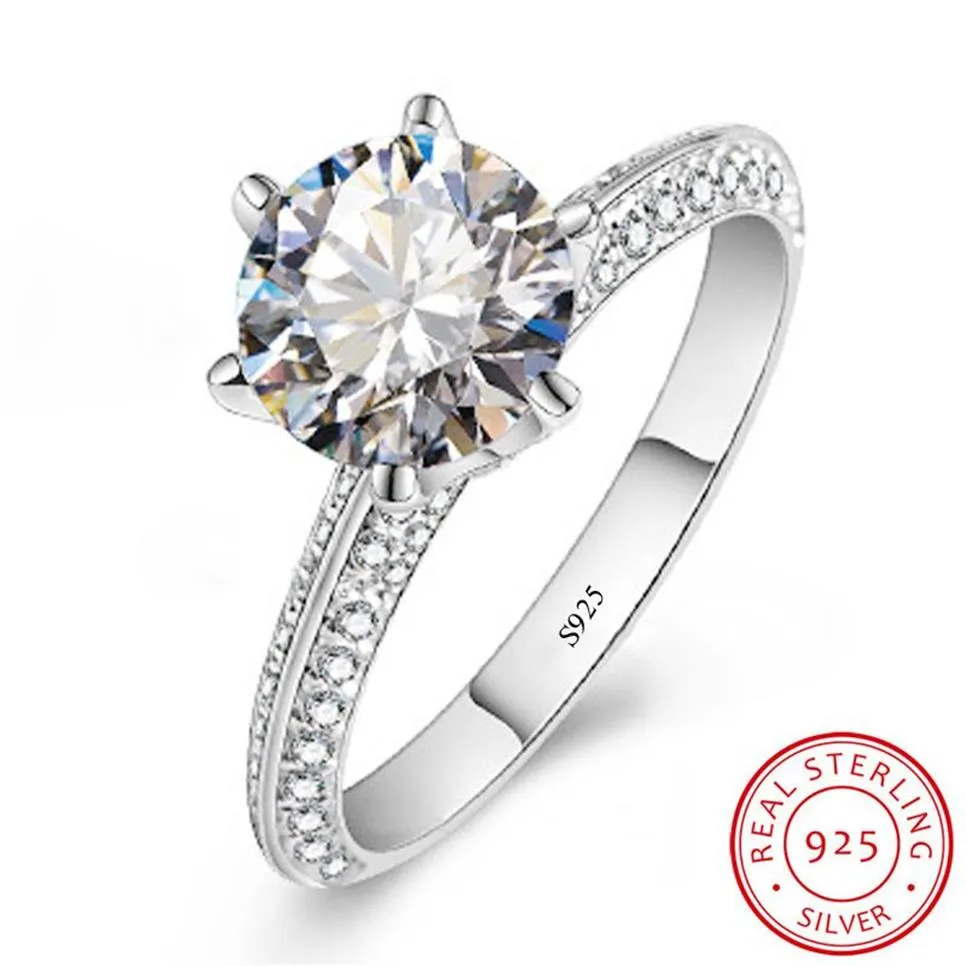 100% оригинальные твердые обручальные кольца из стерлингового серебра 925 пробы, ювелирные изделия, 1 карат с бриллиантом CZ, обручальные кольца для женщин XR279284B
