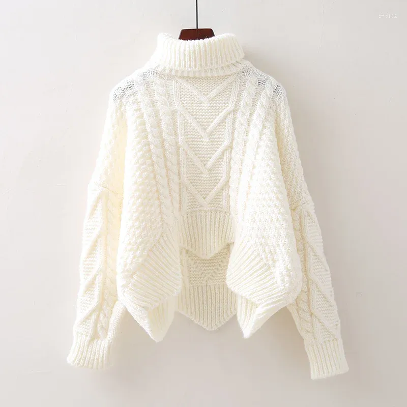 Women's Sweaters Winter Thick Front Short Back Long Coarse Yarn High Collar Woolen Knitted Sweater Pullover Women Turtleneck Knit Tops