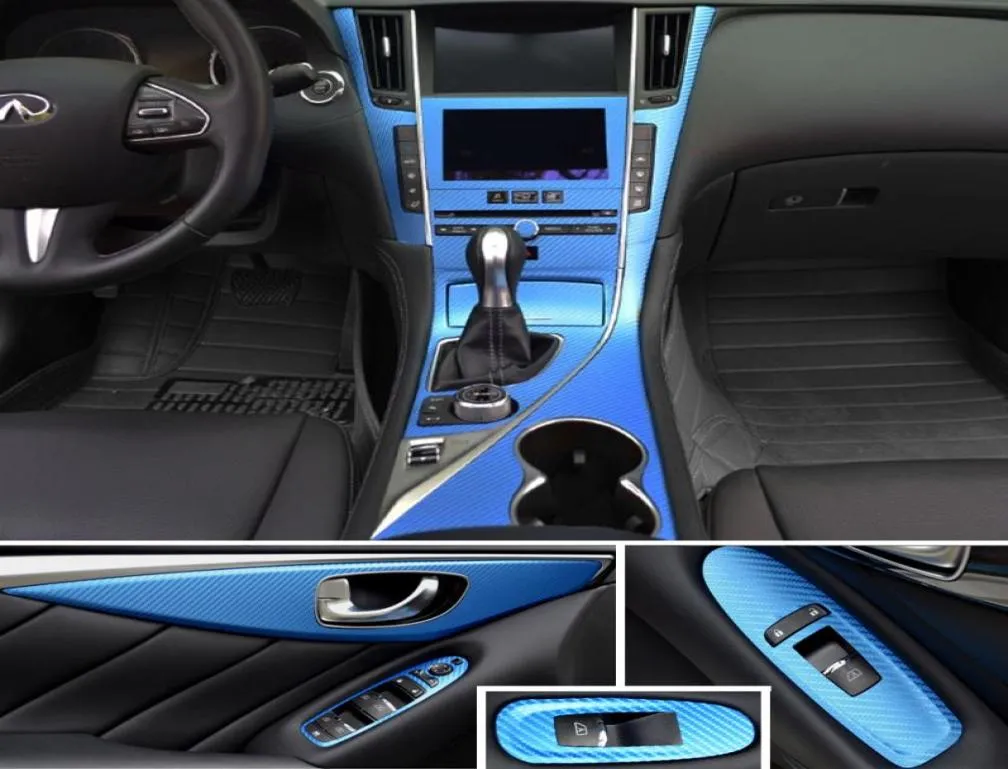 Pour Infiniti Q50 Q60 20142019 panneau de commande Central intérieur poignée de porte 3D5D autocollants en Fiber de carbone décalcomanies style de voiture Accessori1177115