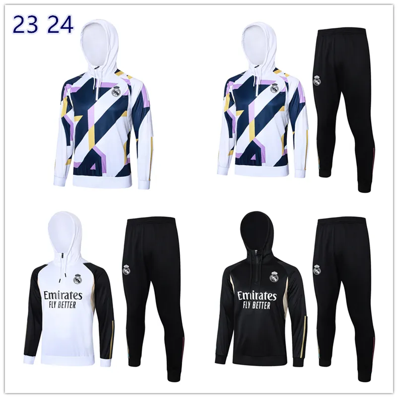 2023 2024 dei nuovi uomini di formazione a maniche lunghe mezza pull con cappuccio Jersey popolare Real MAdrIDS camicia di formazione abbigliamento per adulti e bambini Set sportivo