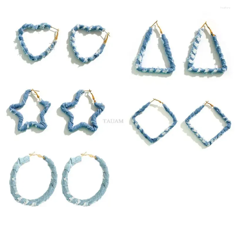 Boucles d'oreilles créoles Kpop en Denim Simple pour femmes, Egirl, cercle rond, cœur, étoile, géométrie, bijoux de fête coréenne, cadeaux