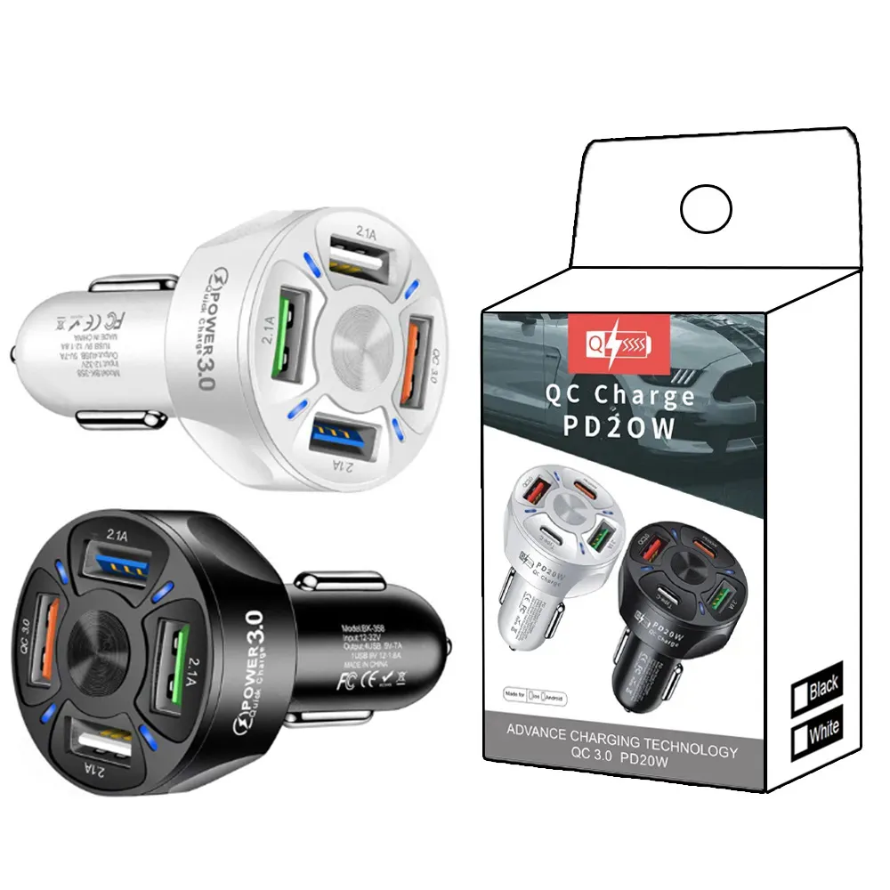 4 Ports Fast Quick Charging USB C PD Car Charger Universal 4 Way