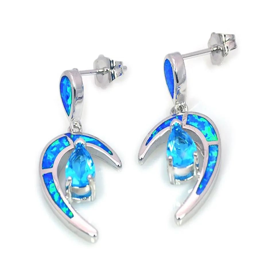 Pendientes de luna de ópalo de fuego fino azul, joyería de plata 925, venta al por menor, EF17083108175o