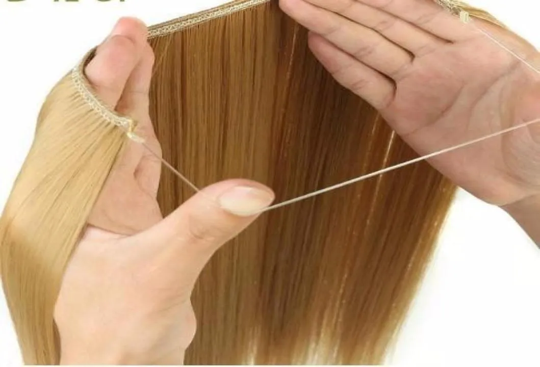 24 -calowe kobiety Fish Line Hair Extensions Black Blonde Natural Fair Długie wysokie tempreture Włókno syntetyczne Spirecce 5602264