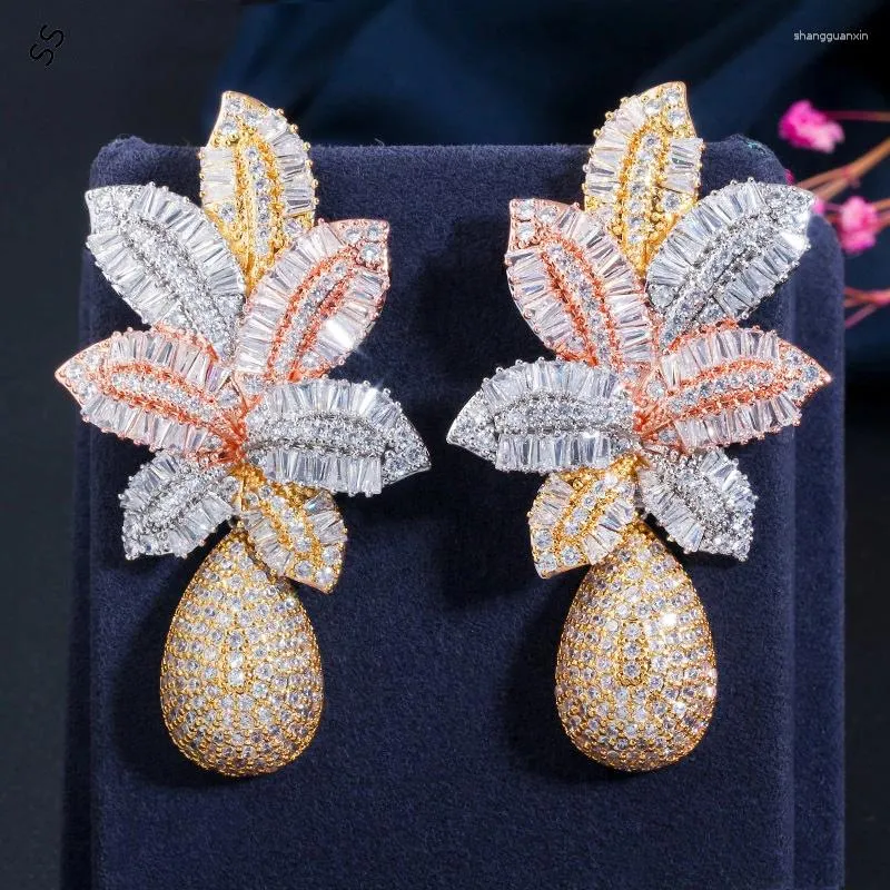 Boucles d'oreilles pendantes en argent 925, échelle atmosphérique européenne et américaine, carré en Zircon plaqué tricolore, motif ananas tropical