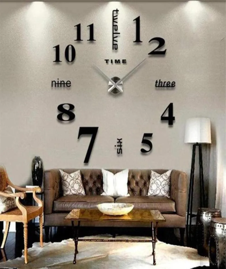 2020 schnelle Neue Uhr Uhr Wanduhren Horloge 3d Diy Acryl Spiegel Aufkleber Hause Dekoration Wohnzimmer Quarz Needle300w9013439