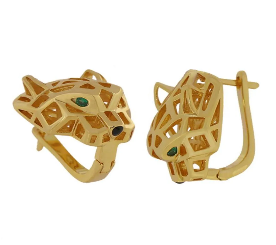 Accessoires de mode Boucles d'oreilles exquises en cuivre doré évidé oeil vert tigre tête de léopard anneau d'ouverture bijoux femmes et 8482409