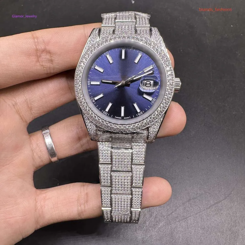 Sier Men's Watch Blue Large Diard Diamond Stal Stal zegarki ze stali nierdzewnej