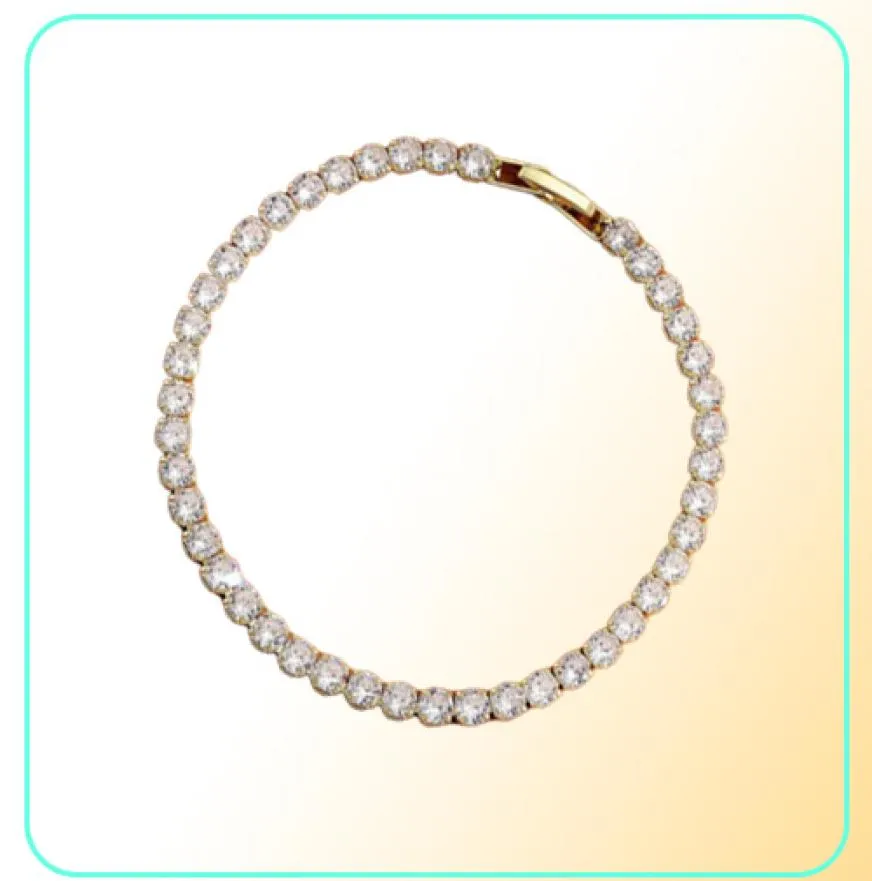 Pulsera de oro hombre helado pulsera de tenis cadena AAA Cubic Zirconia Plata Pulseras para mujer Diseñador Cobre Cadenas de diamantes blancos B2523293