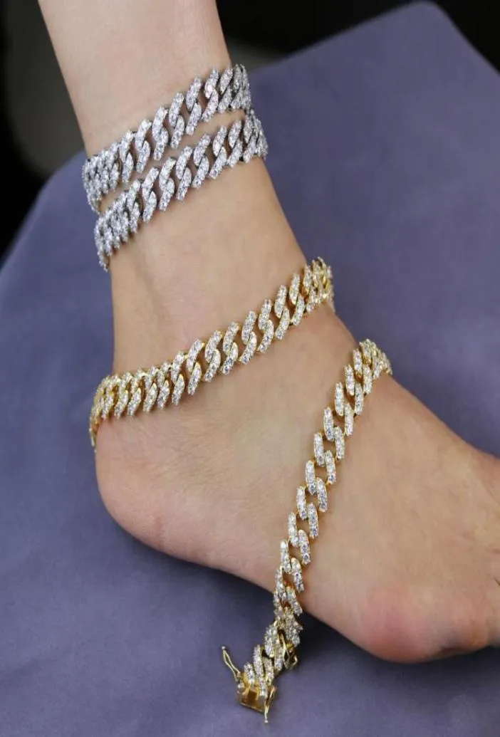 Anklets Women Men Punk Gold Silver Color 5a Cubic Cyrronia CZ lodowa bling łańcuch kubańska noga hip -hopowa bransoletki 2804809