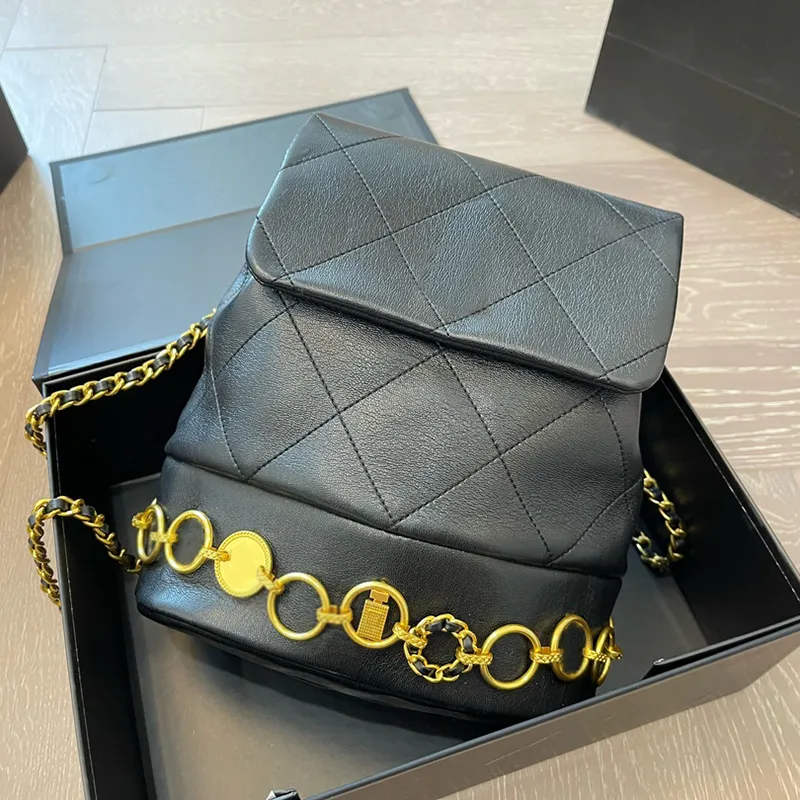 Mulheres de luxo francês designer mochila 23 clássico moda diamante treliça corrente cor sólida mochila dupla letra de alta qualidade saco de balde de couro genuíno
