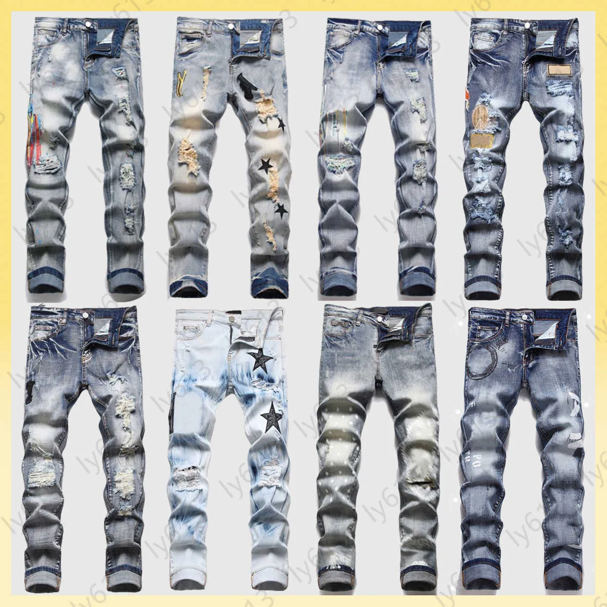 Amirir Jeans Designer Pants for Men High Street Fashion Classic Jean Europe과 미국 힙합 잘 생긴 바지 탄성 슬림 다목적 남성 청바지