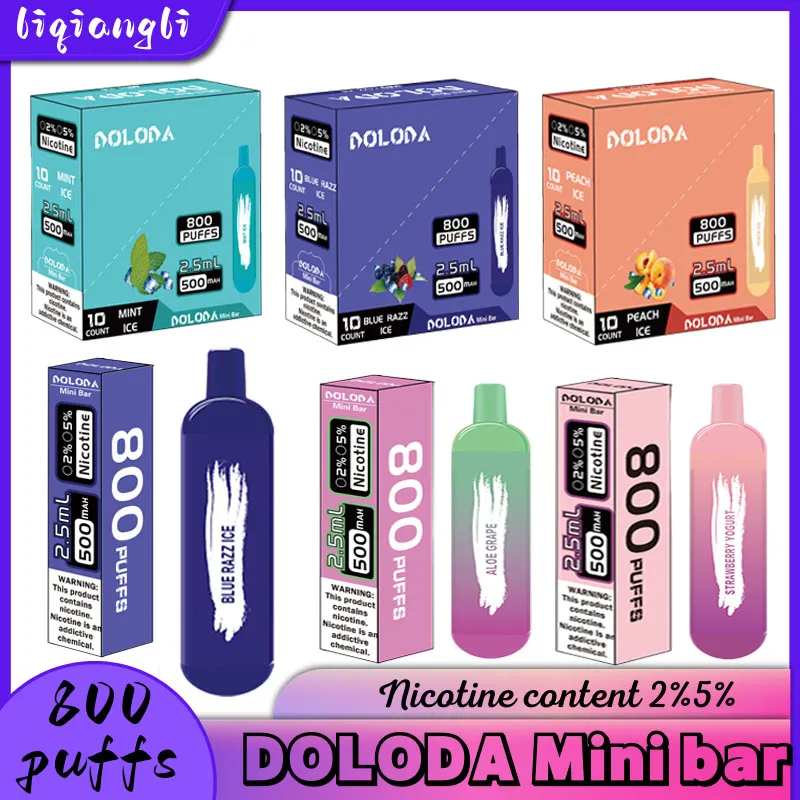 Oryginalny Doloda Mini Bar 800 Puffs Do jednorazowy Vapecapacity 3,5 ml bateria 480 mAh 2% 5% Vape