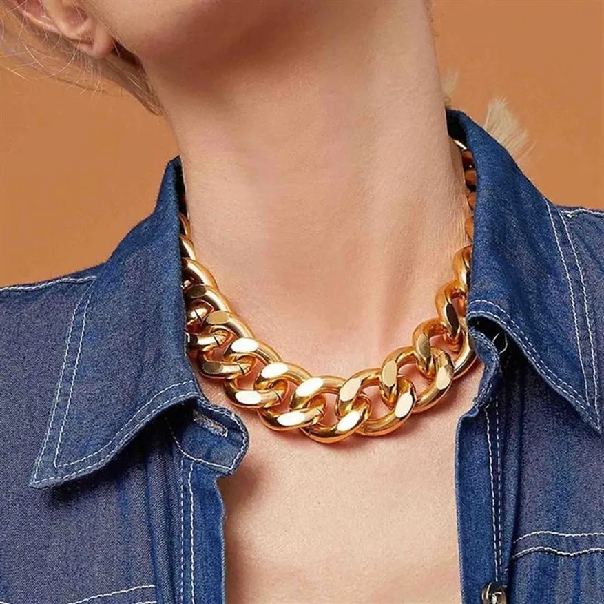 Punk Miami Cuban Choker Necklace Collar Statement Hip Hop Big Chunky Aluminum Gold Color Thick Chain Necklace Women Jewelry2557