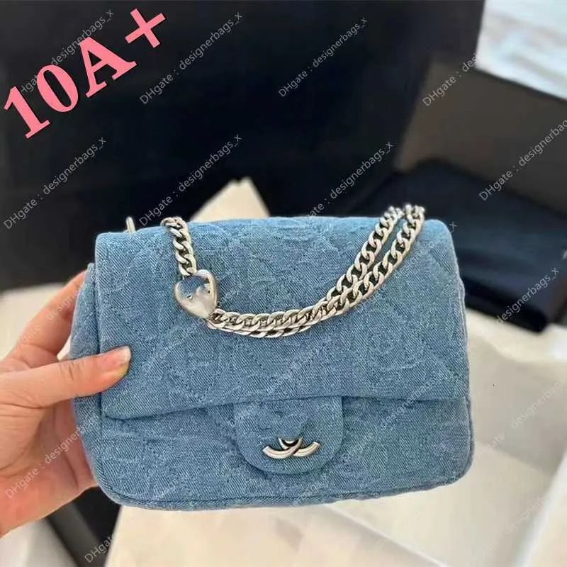 Ramię luksusowe klasyczne tote walte blue flap designerka kobiety torby torebki torby zakupowe crossbody dżins haft haft srebrny 10a