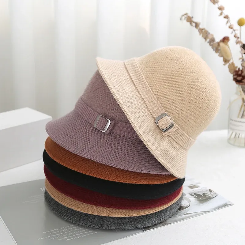 New Woolen Felt Bucket Hats for Women Girls Fashion Elegant Bows Basin Caps Outdoor Warm Windproof Fisherman Winter Knitted Hats