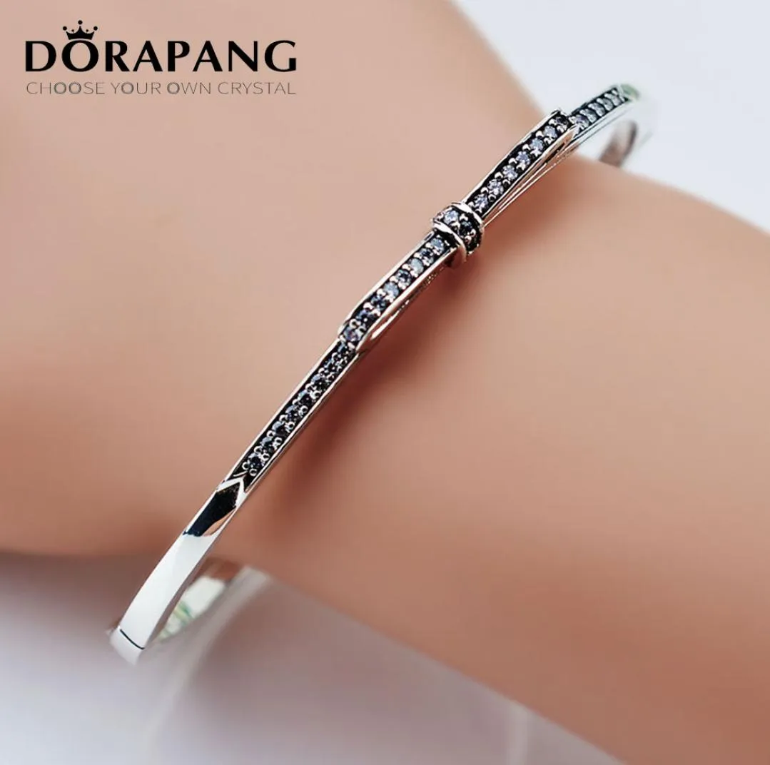 Dorapang Fine Jewelry 925 Sterling Silver Bangle with Women Wedding Party Clear CZ Fashion Bow Tie Diamond Bracelet Fit Love 8016702206