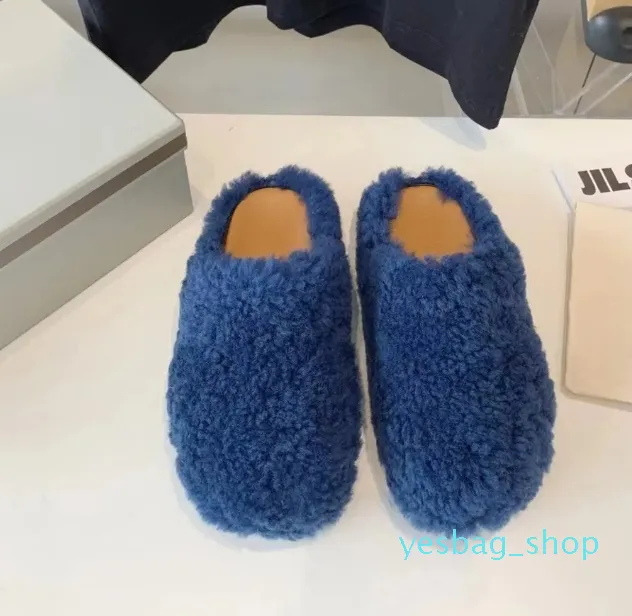 Fashion Fur Slippers Women Round Toe Horse Hair Slides Female Black Rose Red Green Navy Mules Shoes Flat Half Slipper Woman Casual plush shoess