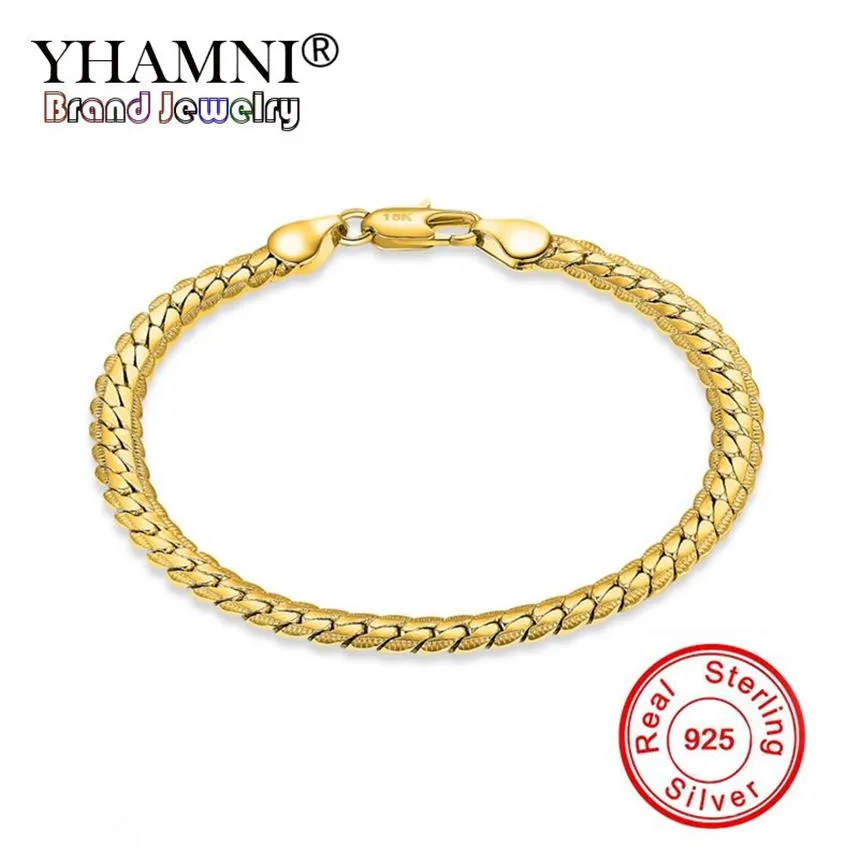 Yhamni Menwomen Gold Armband med 18Kstamp New Trendy Pure Gold Color 5mm Bred unik Snake Chain Armband Luxury Jewelry YS2422668