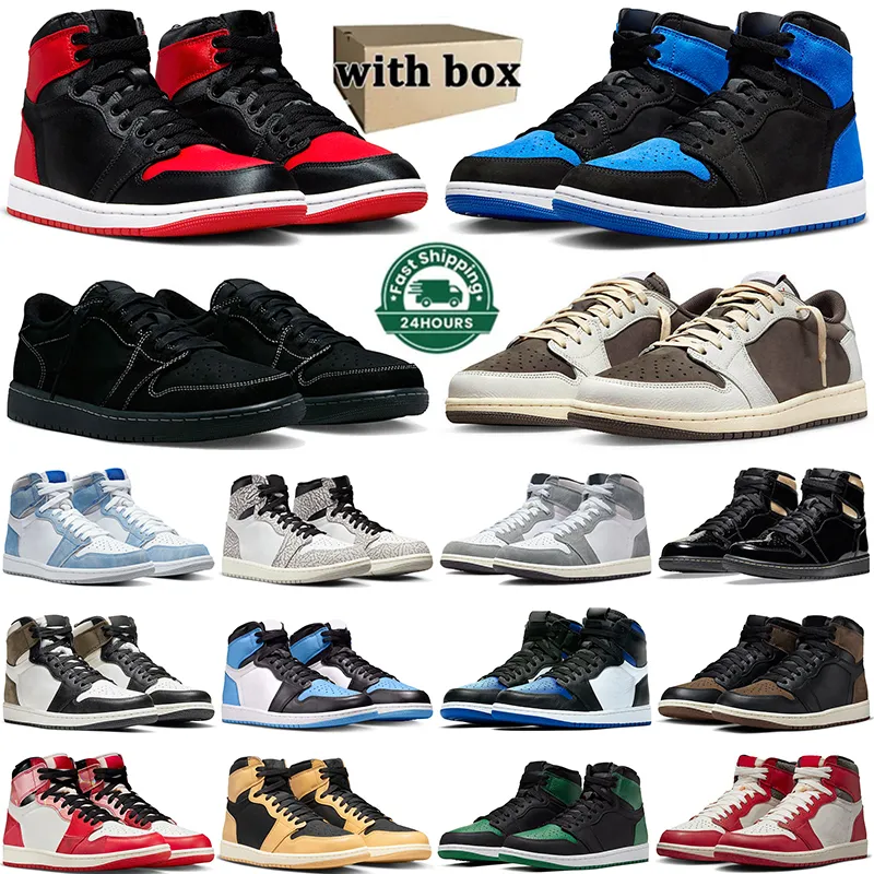 Satin Bred 1s men basketball shoes jumpman 1 Black Phantom Reverse Mocha Lost and Found Royal Reimagined Spider UNC Toe mens women trainers outdoor sports 36-47
