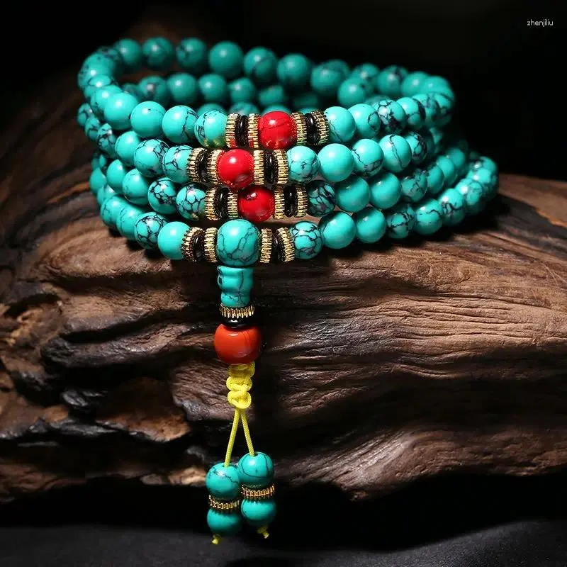 Strand Natural Turquoise Bracelet 108 Beads Rough Stone Men And Women Tibetan Ethnic Style