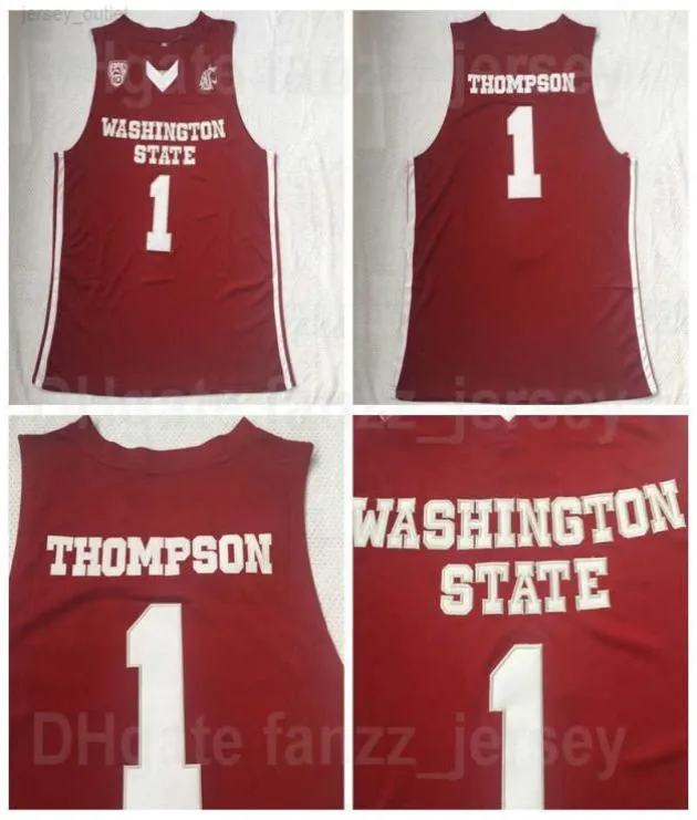 Washington State Cougars College 1 Klay Thompson Jerseys Hommes Basketball University Rouge M Couleur Chemise respirante pour les fans de sport Pur coton de haute qualité6409098