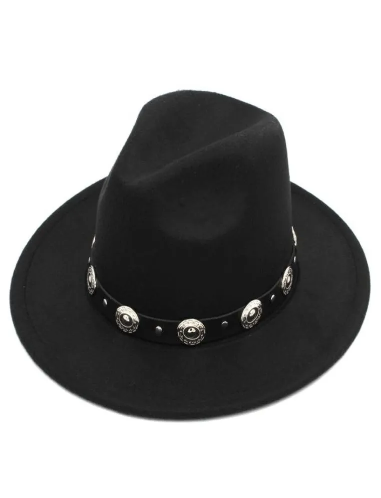 Moda mężczyźni wełna wełna mieszanka panama kapelusz derby czapka na zewnątrz szerokie grzbiet kościoła sombrero chrzestne czapka czarny pas4349450