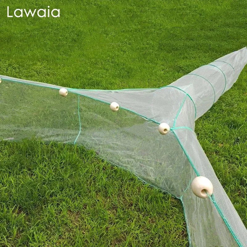 Lawaia White Nylon Fishing Net Shrimp Cage Iron Chain Sinker PVC Floats River Pond Fish Crab Trap 2M4M Width 231229