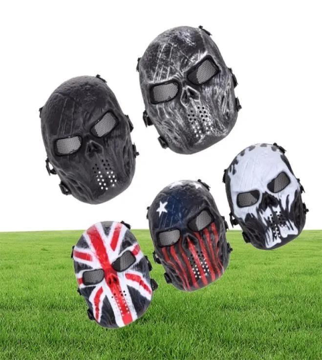 Airsoft Paintball Maschera per feste Teschio Maschera a pieno facciale Giochi militari Outdoor Maglia metallica Scudo per gli occhi Costume per forniture per feste di Halloween Y27170829