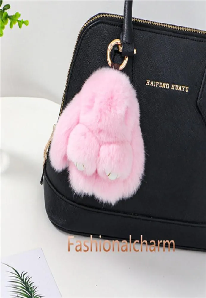 10 cm söt äkta Rex Rabbit Fur Bunny Bag Charm Keyring Phone Purse Handbag Pendant Gift1614622