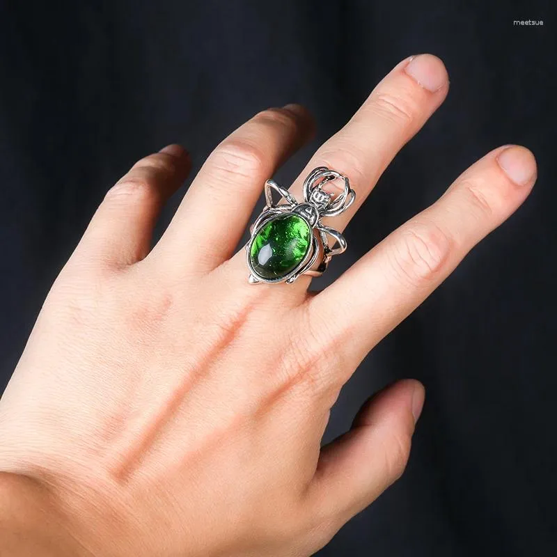 Cluster Ringen Zirkoon Spider Anime Ring Verstelbare Gothique Ingelegd Strass Rood Blauw Groen Mannen Vrouwen Haloween Gift Sieraden