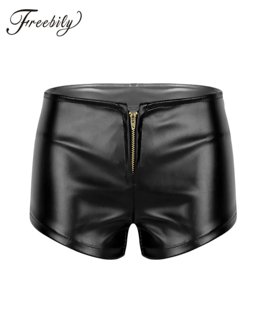 Faux läder shorts kvinnor byxor främre blixtlås vit svart låg midja shorts kvinnlig sexig bandage mini kvinnor shorts rumpa y2006232920024