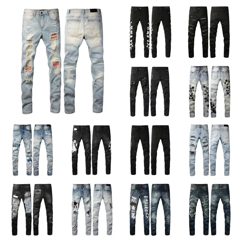 Jeans Luxurys Designers Jeans Distressed France Fashion Pierre Straight Men's Biker Hole Stretch Denim Casual Jean Men Skinny Pants Elasticit