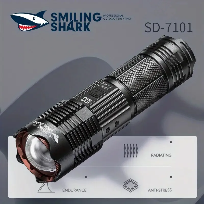 Lanternas de tubarão sorridente de alto lúmen, luz de flash super brilhante LED recarregável, lanternas portáteis de alta potência para presente de acampamento de emergência, IP67 à prova d'água