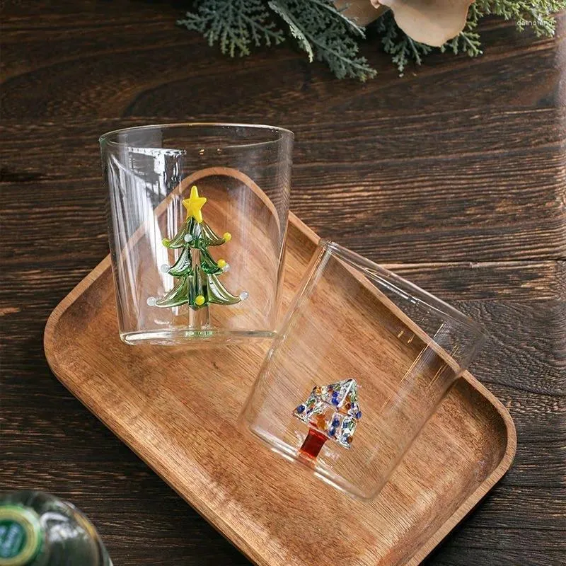 Бокалы для вина Креативная стеклянная рождественская чашка для сока, молока, мультфильма, прозрачная трехмерная форма, цветные чашки для воды