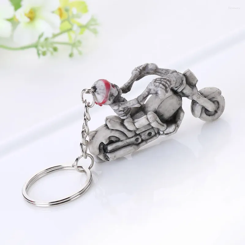 Keychains Motorbike Skull Skeleton Charm Rubber Keychain Car Purse Bag Accessories Keys Holder Keyring XIN-