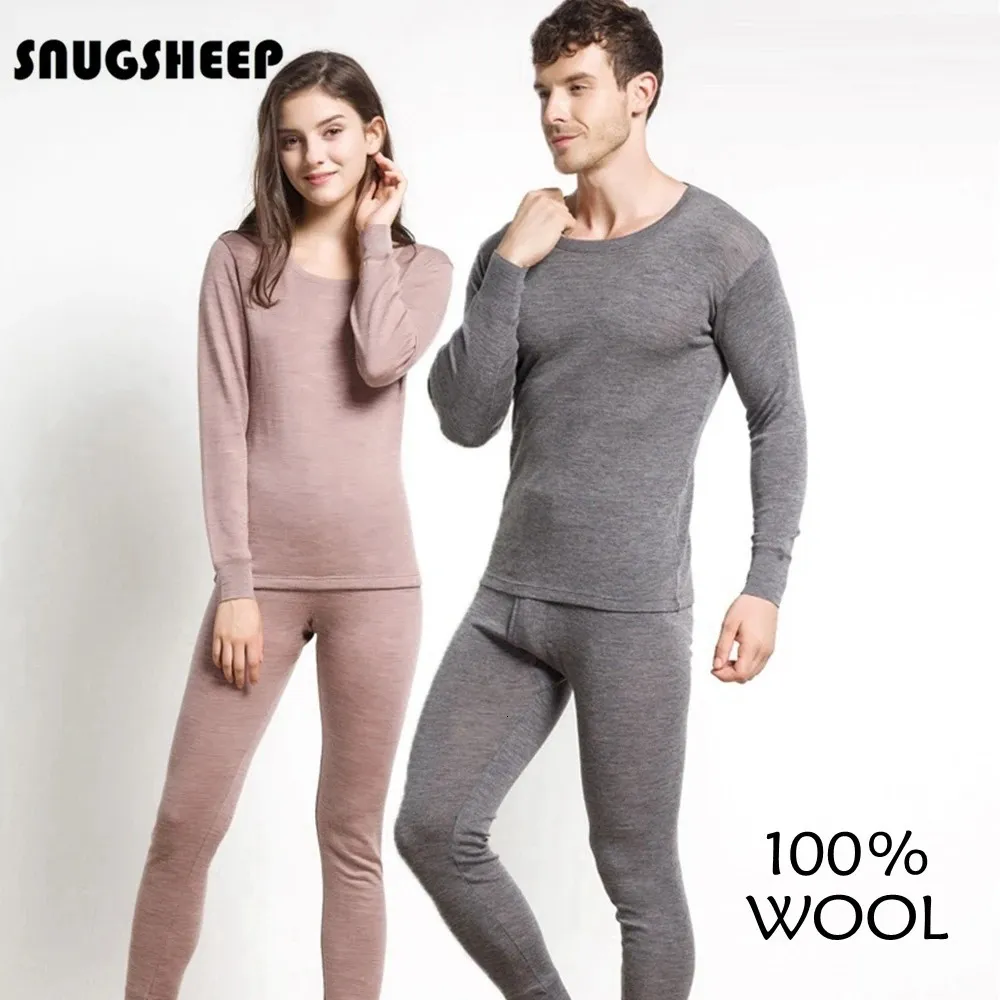 100% brushed merino wool thermal underwear women winter clothing for men woman warm wear long johns lingerie set thermo clothes 231229