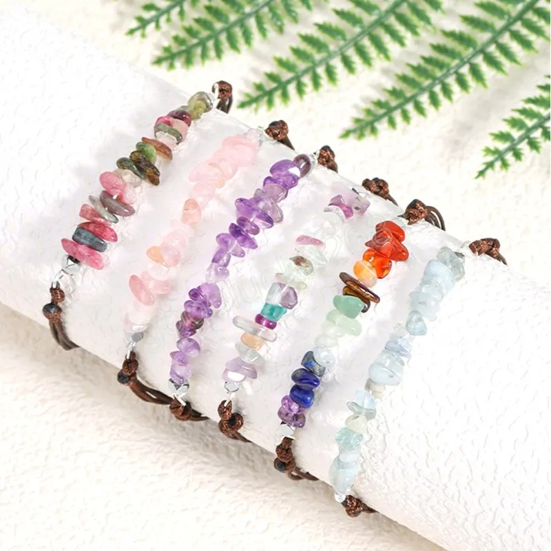 Bracelet de guérison en pierre naturelle véritable, 7 Chakras, cristal rose, corde faite à la main, pour femmes et filles, petits bijoux