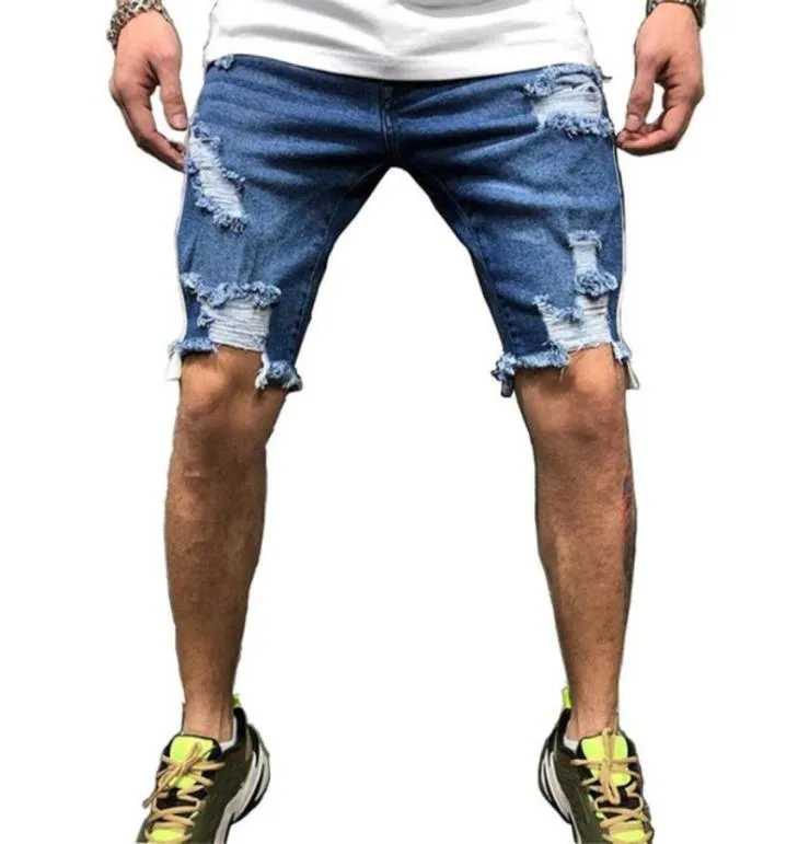 Men039s Jeans Men Fashion Blue Denim Ripped Shorts For Outdoor Street Wear Hip Hop Brocken Short Pant9498035